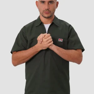 Chemise Ben Davis Verte 1/2 Zip Manches Courtes