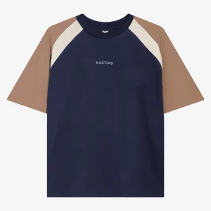 T-shirt court Lennox bleu marine/camel