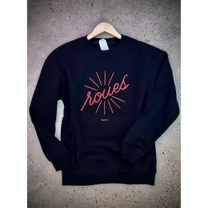SWEATSHIRT NOIR - LOGO "ROUES" ROUGE
