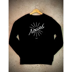 SWEATSHIRT NOIR - LOGO "ROUES" BLANC