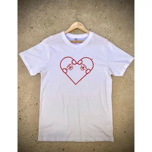 T-SHIRT BLANC - "COEUR DE SKATE" ROUGE