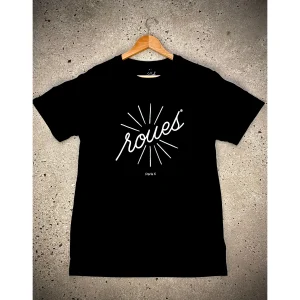 T-SHIRT NOIR - LOGO "ROUES" BLANC